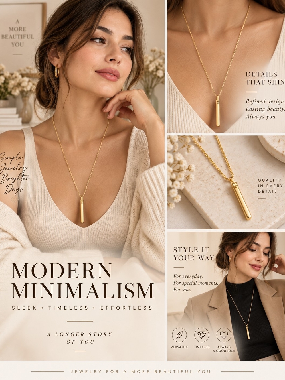 Gold Minimalist Bar Pendant Necklace - Modern Minimalism